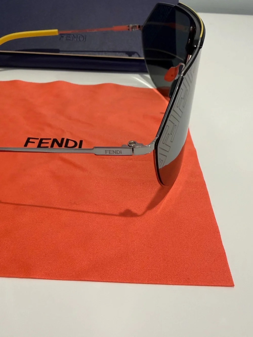 Fendi Silver Mirrored Shield Sunglasses with Navy Case BRAND NEW